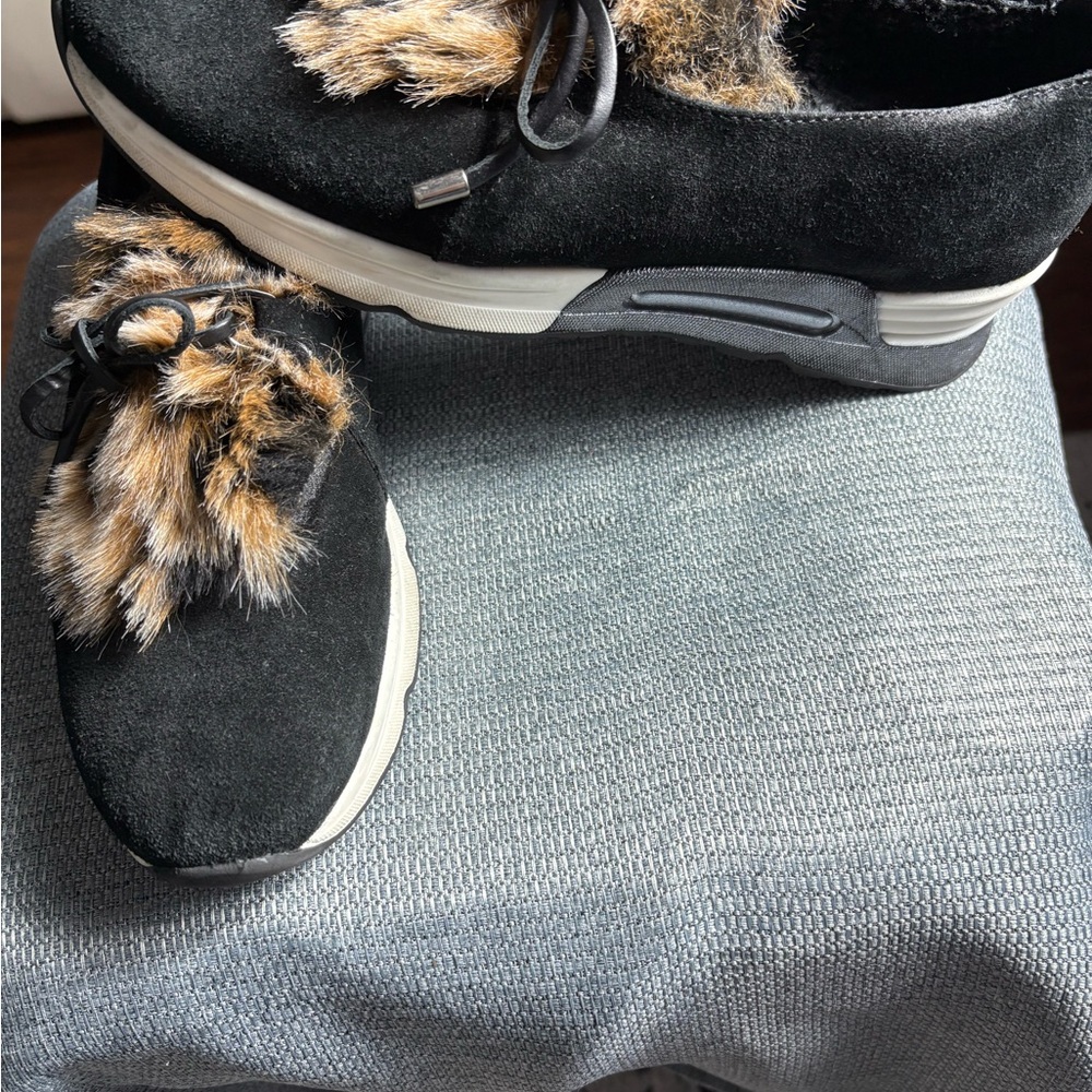 Sesto Meucci Italian Made Women’s Black and Brown Fur-Leopard Trim Shoes - Picture 2 of 8